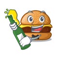 With beer hamburger with the cartoon cheese toping