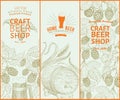 Beer hop design templates. Retro beer background. Vector hand drawn hop illustration. Vintage style banner set. Royalty Free Stock Photo