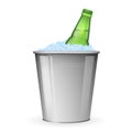 Beer with ice in metal bucket on white vector