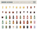 50 Beer Icons, Glasses, bottles and cans Royalty Free Stock Photo