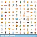 100 beer icons set, cartoon style Royalty Free Stock Photo