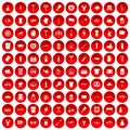 100 beer icons set red Royalty Free Stock Photo