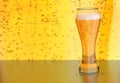 Beer illustration, blonde ale draft in a glass on yellow bubbles background Royalty Free Stock Photo