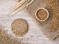 Beer ingredients, Pale ale and caramel malt on wooden background