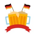 Beer jars beverage with ribbon and flags of germany