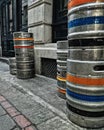 Beer kegs in a Manchester back ally