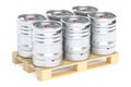 Beer kegs on pallet, 3D rendering