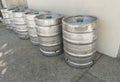 Beer kegs placed downtown street Royalty Free Stock Photo
