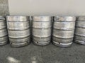 Beer kegs placed downtown street Royalty Free Stock Photo