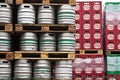 Beer kegs in rows at Krusovice Brewery