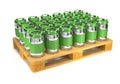 Beer kegs on a storage pallet 3d illustration.