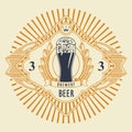 Beer label or banner with glass of frothy beer