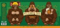 Beer Label Design With Three Wise Gorillas With Beer. Vector Illustration.