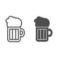 Beer line and solid icon. Beer mug illustration isolated on white. Alcohol pint glass with froth outline style design Royalty Free Stock Photo