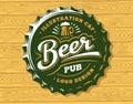 Beer logo on cap - vector illustration, emblem brewery design Royalty Free Stock Photo