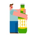 Beer lover. Man and bottle of beer. Alcoholic concept