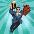 Beer man superhero flying
