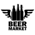 Beer Market logo. Three silhouettes of beer bottles and wings