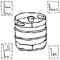 Beer Metal Barrel. Beer Keg Doodle Style Sketch. Hand Drawn Vector Illustration