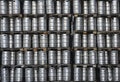 Beer metal barrels stacked in warehouse