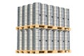 Beer metallic kegs on the wooden pallet, 3D rendering