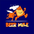 Beer Mile contest logo. 2 mugs of beer run a marathon. Extreme sport. Athletes run 400 meters and drink beer Royalty Free Stock Photo