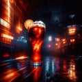 beer mug alcholic drink in bar, psychadelic glowing aura light streaks Royalty Free Stock Photo