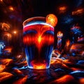 beer mug alcholic drink in bar, psychadelic glowing aura light streaks Royalty Free Stock Photo