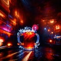 beer mug alcholic drink in bar, psychadelic glowing aura light streaks Royalty Free Stock Photo