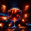 beer mug alcholic drink in bar, psychadelic glowing aura light streaks Royalty Free Stock Photo