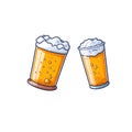 Beer mug clipart design. Two clinking beer mugs. Simple illustration. Glasses with cold foam drink Royalty Free Stock Photo