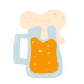 Beer mug with foam. Alcohol drink. Frothy tankard of golden beer with a good head of froth overflowing the glass. Oktoberfest.
