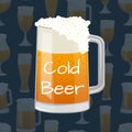 Beer mug with foam in cartoon style