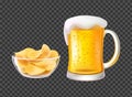 Beer in Mug with Foam and Chips in Bowl for Snack