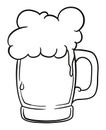 Beer mug with foam and drop in outlines for coloring, Vector illustration