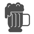 Beer mug with foam solid icon. Lager glass with froth vector illustration isolated on white. Ale cup glyph style design