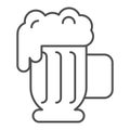 Beer mug with foam thin line icon. Lager glass with froth vector illustration isolated on white. Ale cup outline style