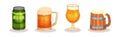 Beer Mug and Glass of Cold Drink with Foam Vector Set Royalty Free Stock Photo