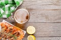 Beer mug and grilled shrimps Royalty Free Stock Photo