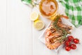 Beer mug and grilled shrimps Royalty Free Stock Photo