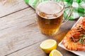 Beer mug and grilled shrimps Royalty Free Stock Photo