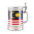 Beer mug with Malaysian flag, 3D rendering