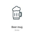 Beer mug outline vector icon. Thin line black beer mug icon, flat vector simple element illustration from editable drinks concept Royalty Free Stock Photo