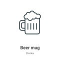 Beer mug outline vector icon. Thin line black beer mug icon, flat vector simple element illustration from editable drinks concept Royalty Free Stock Photo