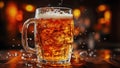 Beer in a beer mug, refreshing drink with white foam and beer splashes Royalty Free Stock Photo