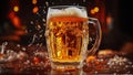 Beer in a beer mug, refreshing drink with white foam and beer splashes Royalty Free Stock Photo