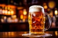 Beer mug on a rustic wooden table in Irish pub. Generative Ai image Royalty Free Stock Photo