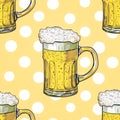 Beer mug seamless pattern, hand drawing abstract designs, generated ai