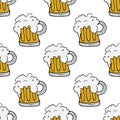 Beer Mug Seamless Pattern, Hand Drawn doodle background. Vector illustration Royalty Free Stock Photo