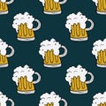 Beer Mug Seamless Pattern, Hand Drawn doodle background. Vector illustration Royalty Free Stock Photo